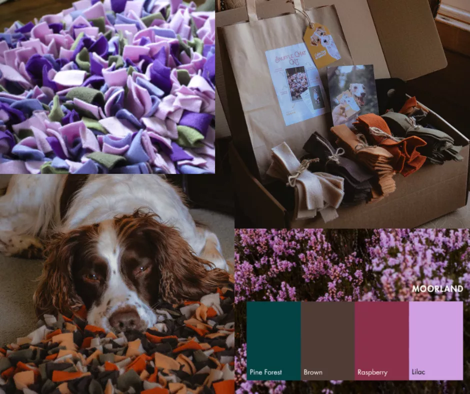 A spaniel relaxes on a personalised snuffle mat